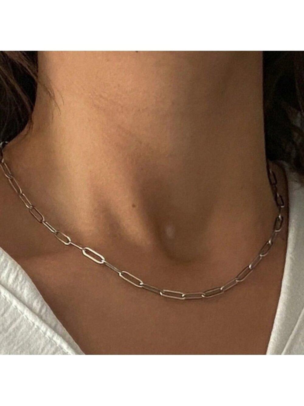 Silver Plated Stainless Steel Paperclip Chain Necklace | Minimalist Layering